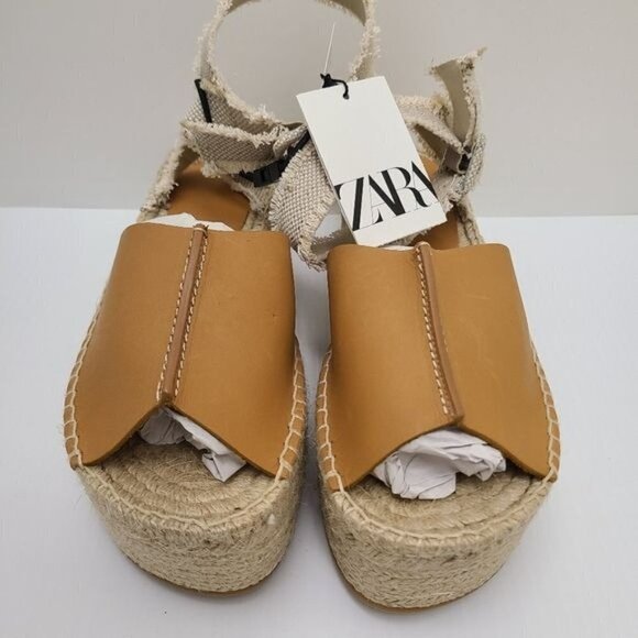 ZARA LEATHER FLATFORM SANDALS SIZE 9US BROWN | 1301/210 - Picture 7 of 12